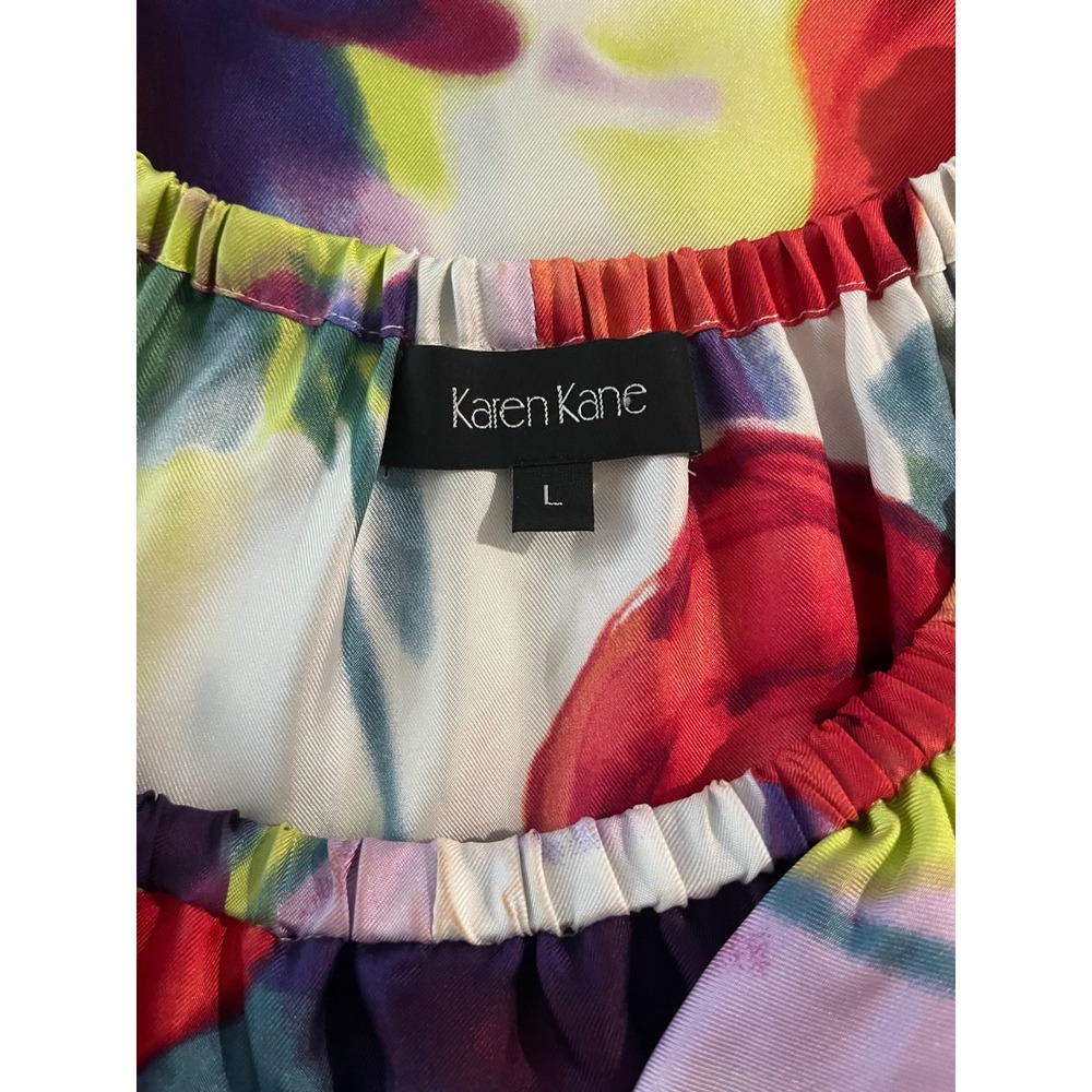 Karen Kane Silk Multicolor Floral Ruffle Tank Blouse L Boho Resort Statement - Picture 4 of 10